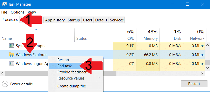סגירת תהליך Windows Explorer.