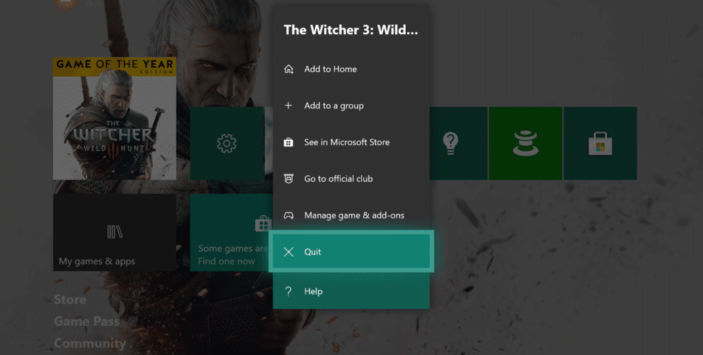 דוגמא לסגירת המשחק The Witcher 3