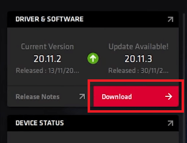 נלחץ Download כדי להוריד דרייבירים לכרטיס מסך של AMD
