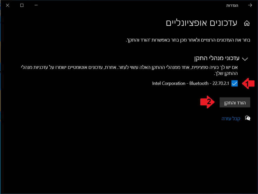 נבחר את העדכונים הרצויים ואז נלחץ הורד והתקן